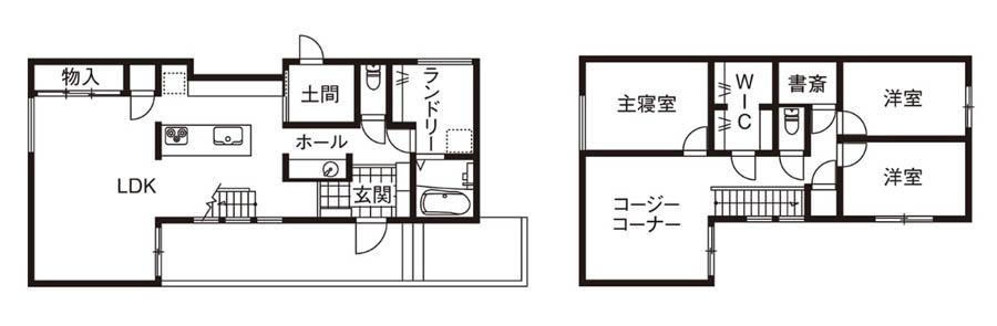 建築実例1：窓のないファサードが独創的な家の間取り図