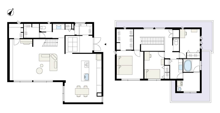 建築実例2： ゆとりのLDKとホテルライクな内装がエレガントな住まいの間取り図