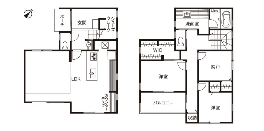 建築実例1： 色味を抑えた大人シンプルな家【ポウハウス】の間取り図